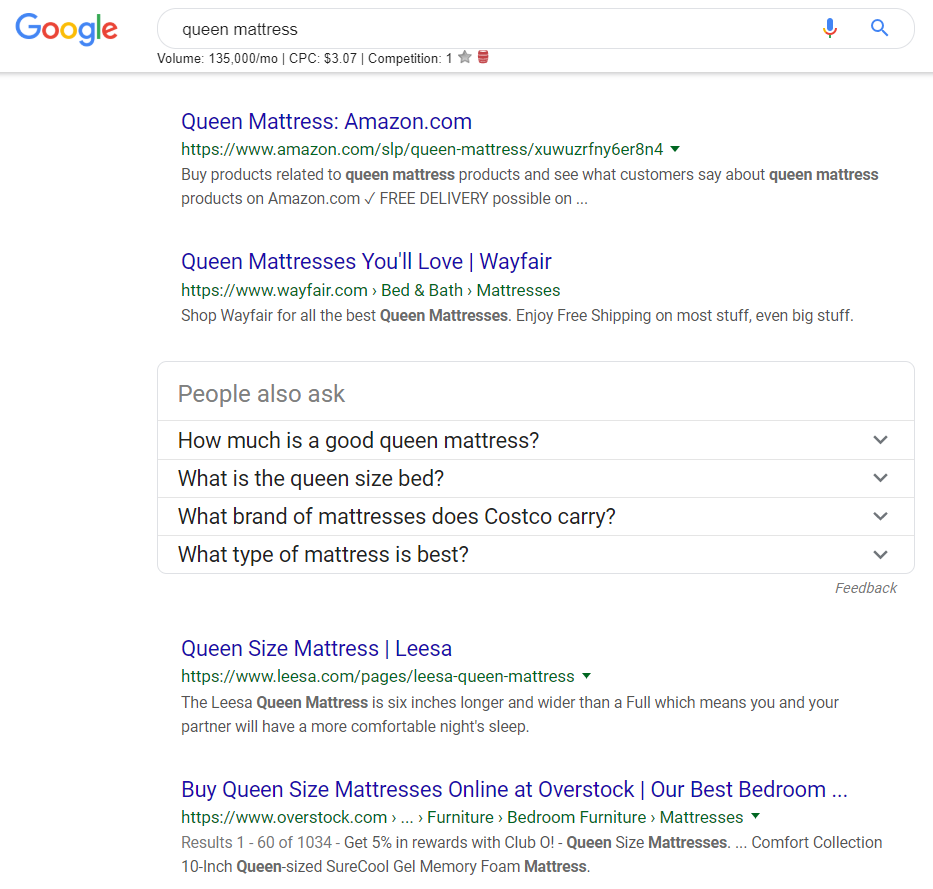 Leesa Google SERP