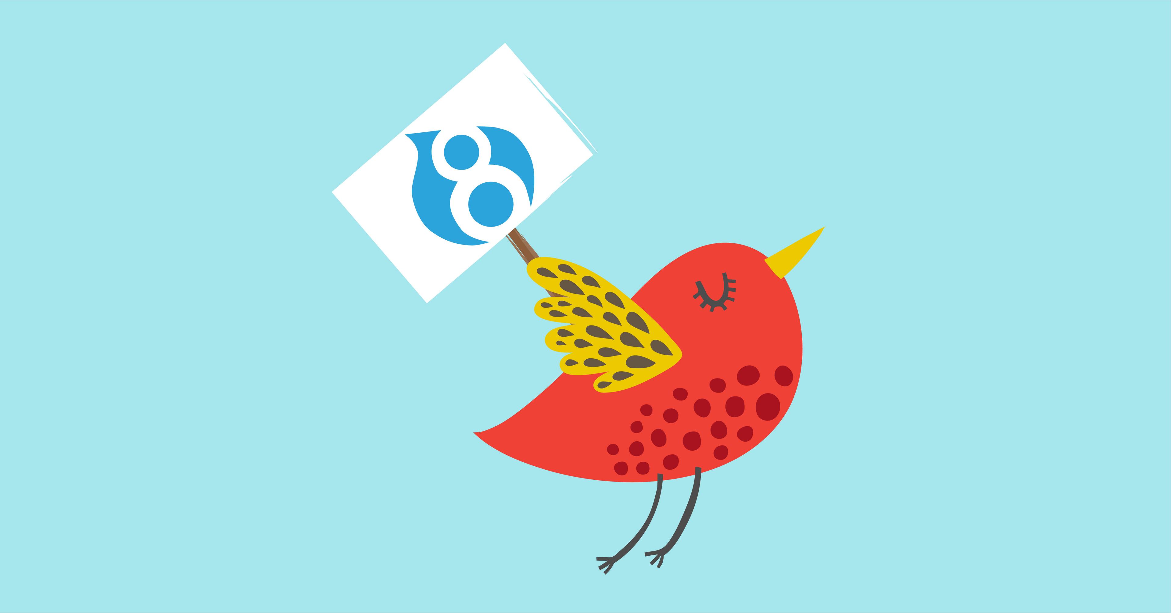 bird carrying drupal 8 sign