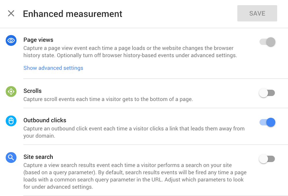 Enhanced Measurements in the new Google Web + App Analytics Property 
