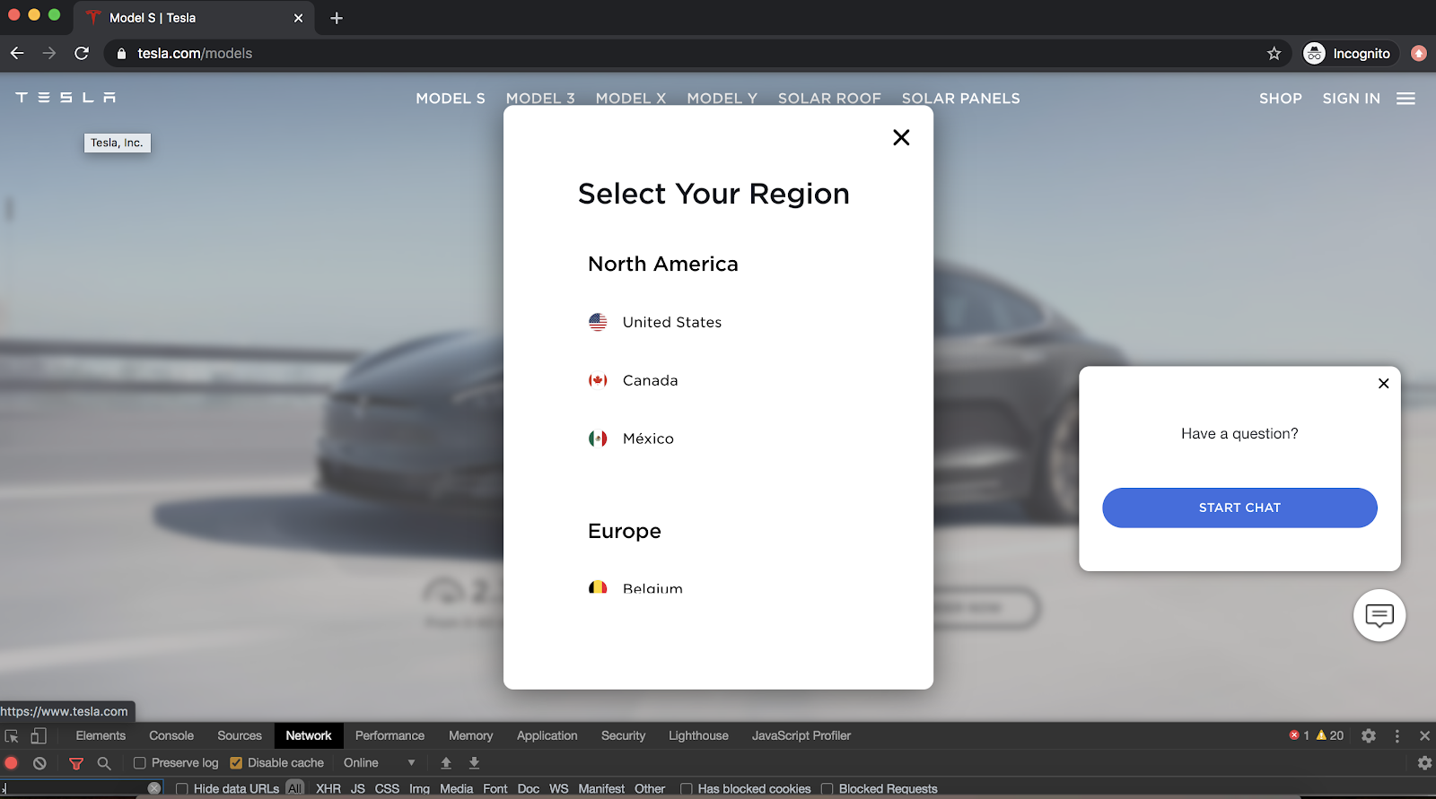Tesla language modal