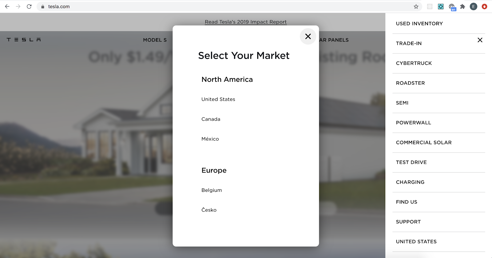 Tesla language picker