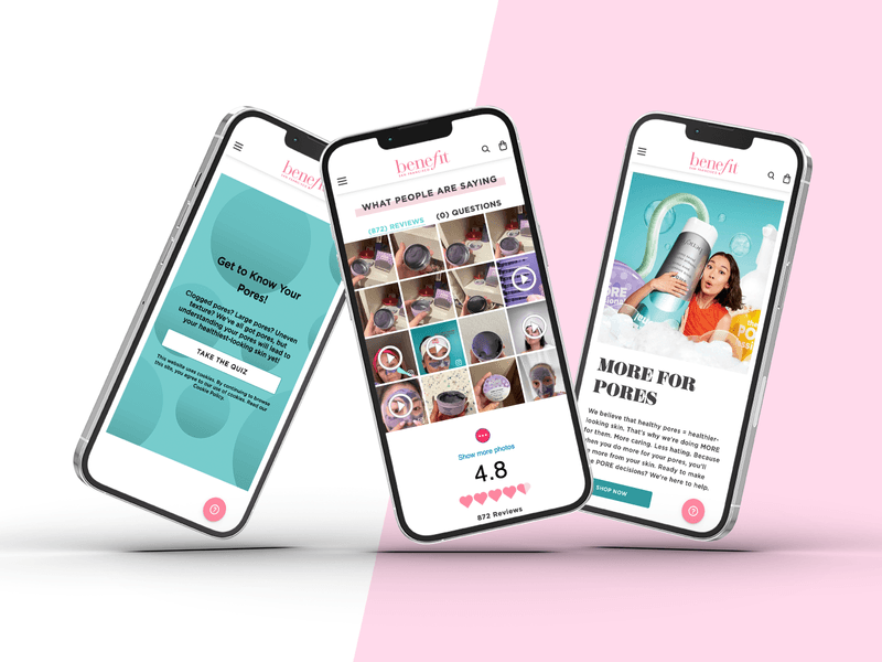 Benefit website redesign on mobile screens 