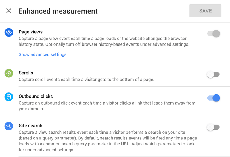 Enhanced Measurements in the new Google Web + App Analytics Property 
