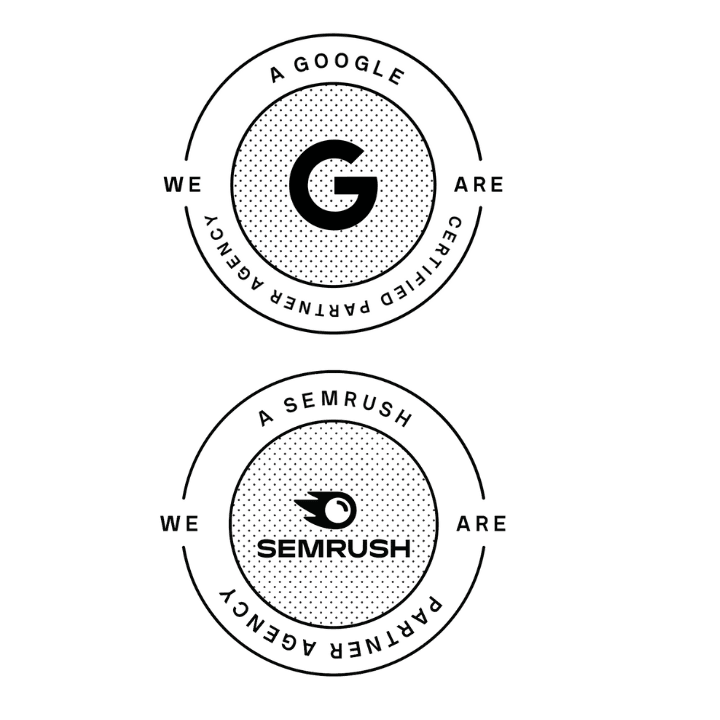 Google Certified Partner Agency, Semrush Agency Partner badges